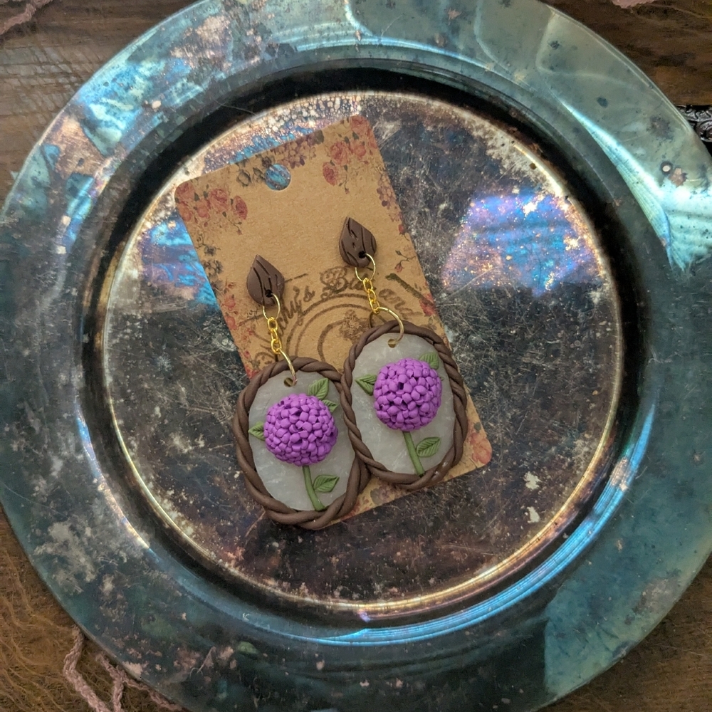 Purple Floral Clay Earrings